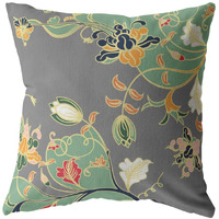 Amrita Sen Carnation Garden Broadcloth Indoor Outdoor Blown and Closed Pillow Orange Green on Gray