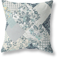 Amrita Sen Arizona Floral Patches Indoor/Outdoor Pillow in Indigo Cream 28x28