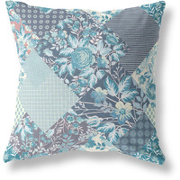 Amrita Sen Arizona Floral Patches Indoor/Outdoor Pillow in Aqua Navy 28x28