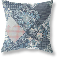 Amrita Sen Arizona Floral Patches Indoor/Outdoor Pillow in Indigo Blue Pink 16x16