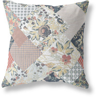 Amrita Sen Arizona Floral Patches Indoor/Outdoor Pillow in Peach Cream Black 20x20