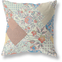 Amrita Sen Arizona Floral Patches Indoor/Outdoor Pillow in Cream Red Blue 26x26