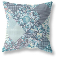 Amrita Sen Arizona Floral Patches Indoor/Outdoor Pillow in Aqua Navy 18x18