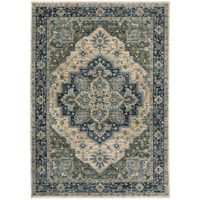 HomeRoots 508048 5 x 8 ft. Blue Gray Beige Tan Green & Gold Oriental Power Loom Stain Resistant Rectangle Area Rug with Fringe