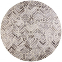 HomeRoots 512027 8 ft. Taupe Gray & Ivory Wool Geometric Hand Tufted Handmade Round Area Rug