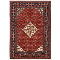 HomeRoots 509218 6 x 9 ft. Red Blue Ivory & Orange Oriental Power Loom Stain Resistant Rectangle Area Rug with Fringe