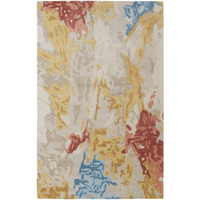 HomeRoots 513635 4 x 6 ft. Ivory Yellow & Blue Wool Abstract Tufted Handmade Stain Resistant Area Rug