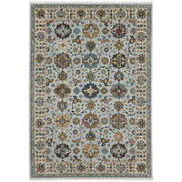 HomeRoots 508016 10 x 13 ft. Blue Beige Gray Green Yellow & Rust Oriental Power Loom Stain Resistant Rectangle Area Rug with Fringe