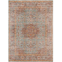 HomeRoots 532133 9 x 12 ft. Sea Green Medallion Traditional Power Loomed Rectangle Area Rug with Fringe