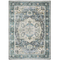 HomeRoots 510363 4 x 6 ft. Blue Ivory Teal Brown & Gold Oriental Printed Stain Resistant Non Skid Rectangle Area Rug