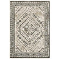 HomeRoots 508983 8 x 10 ft. Ivory Gray Black & Ivory Oriental Power Loom Stain Resistant Rectangle Area Rug