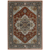 HomeRoots 508069 5 x 8 ft. Blue Beige Gray Gold Green & Rust Red Oriental Power Loom Stain Resistant Rectangle Area Rug with Fringe