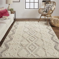 HomeRoots 512778 10 x 14 ft. Ivory Taupe & Gray Wool Geometric Hand Tufted Handmade Stain Resistant Rectangle Area Rug