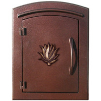 Qualarc MAN-1406-AC Manchester Column Mount Mailbox with Decorative Agave Logo in Antique Copper