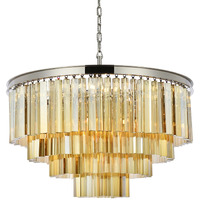 Elegant Lighting Sydney Collection 17-Light Pendant Lamp with Royal Cut Golden Teak Crystals, Polished Nickel Finish