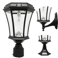 GAMA Sonic Solar Outdoor Post Light, Victorian Bulb, Black Aluminum, 1-Light with 3 Mounting Options, 3-inch Fitter for Lamp Posts, Flat Mount for Column Lights and Wall Sconce Mount (94B033)