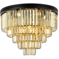 Urban Classic Sydney 17 Light Matte Black Flush Mount Golden Teak (Smoky) Royal Cut Crystal