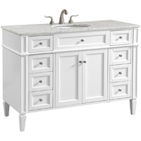 Elegant Kitchen and Bath 48 inch Single Bathroom Vanity Cabinet Set with White Marble Countertop - White