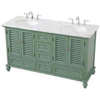 Elegant Decor Rhodes 60" Double Marble Top Bathroom Vanity in Vintage Mint