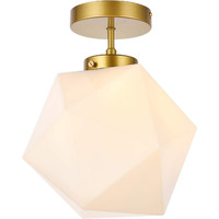 Living District Lawrence 1-Light Mid-Century Metal Flush Mount in Brass/White