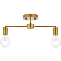 Living District Zane 2-Light Mid-Century Metal Flush Mount in Brass