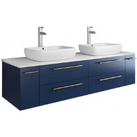 Fresca Lucera 60" Royal Blue Wall Hung Modern Bathroom Cabinet w/Top & Double Vessel Sinks