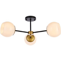 Living District Briggs 3-Light Metal Flush Mount w/White Shade in Black/Brass