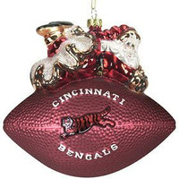 SC SPORTS NFL Cincinnati Bengals Ornament 5 1/2" Peggy Abrams Glass Football, Team Color, One Size