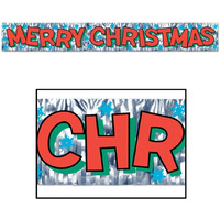 Beistle Christmas Party Decor Metallic Merry Christmas Fringe Banner 8" x 5' - 12 Pack (1/Pkg)