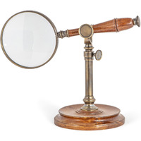 Authentic Models, Magnifying Glass with Stand, Classic Vintage Home Office Decor, Duotone Bronzed Brass & Wood - 9.8" x 4.5" x 7.1"