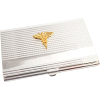 Bey-Berk D261D Silver Business Card Case with Gold Plated Dental Emblem, Grey