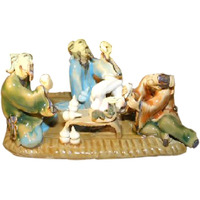 Bonsai Boy Miniature Ceramic Figurine Three Men Sitting At A Table - Fine Detail