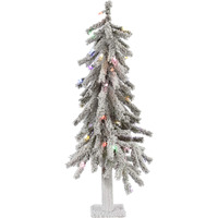 Vickerman 2' Flocked Alpine Artificial Christmas Tree, Multi-Colored LED Dura-Lit Lights - Snow Covered Faux Tree - Seasonal Indoor Home Decor - Real Wood Trunk