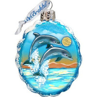 Flower Dolphins Coastal Glass Ornament, Coastal Decor - 777373 Coastal Art by G.DeBrekht