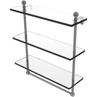 Allied Brass MA-5/16TB Mambo Collection 16 Inch Triple Tiered Integrated Towel Bar Glass Shelf, Matte Gray