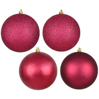 Vickerman 570210-4" Berry Red 4 Finish Matte/Shiny/Sequin/Glitter Ball Christmas Tree Ornament (set of 12) (N591021A)