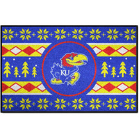 FANMATS 25836 NCAA - Kansas Jayhawks Holiday Sweater Starter Mat Accent Rug - 19in. x 30in. | Sports Fan Home Decor Rug and Tailgating Mat