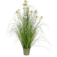 Vickerman Everyday 48" Artificial Potted Green Grass with 13 Daisies - Lifelike Home or Office Decor - Premium Artificial Grass - Maintenance Free Faux Grass