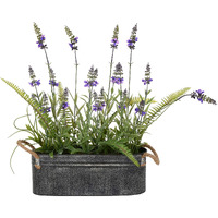 Vickerman Everyday 16" Indoor Artificial Lavender Flower and Fern - Decorative Metal Pot - Decorative and Durable Plastic Arrangement - Maintenance Free