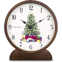 Bulova B1866 Holiday Sounds Mantel Clock, Walnut Stain 9.5 x 8.5 x 2 inches