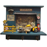 Old Modern Handicrafts Vintage Harley Motorcycle Shadow Box - with Key Chain Hooks & Bottle Opener - A for Motorcycle Enthusiasts - 16.5" L x 4.5" W x 15" H Inches.