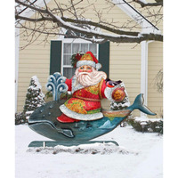 G.DeBrekht 8117827M Wooden Whale Coastal Santa Christmas Decorative Hanging or Freestanding Figurine for Home & Garden