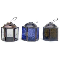 INDIA OVERSEAS TRADING CORP Antique Iron Candle Lantern (Assorted Colors), 3" Set of 6