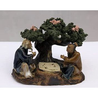 Bonsai Boy e3291 Ceramic Figurine - Two Men Playing Board Game Under A Tree