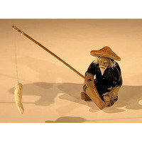 Bonsai Boy e3457 2.25 in. Miniature Ceramic Figurine - Glazed Fisherman