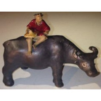 Bonsai Boy e3271 Ceramic Figurine - Boy Sitting On Standing Buffalo - Large