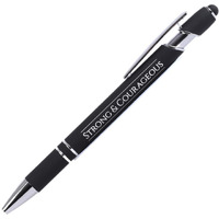 Strong & Courageous Black Retractable Ballpoint Pen with Stylus Tip Black Ink Writing Pen No Bleed Through | Inspirational Religious Gift for Christians