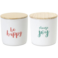 Canister (Set of 2) 4.75"H Wood/Stoneware