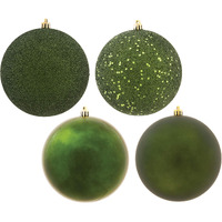 Vickerman 4" Moss Green 4-Finish Ball Ornament Set.Includes 12 Ornaments per Box.