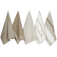 DII Assorted Woven Dishtowel Collection Classic Oversized, 20x28, Stone, 5 Piece